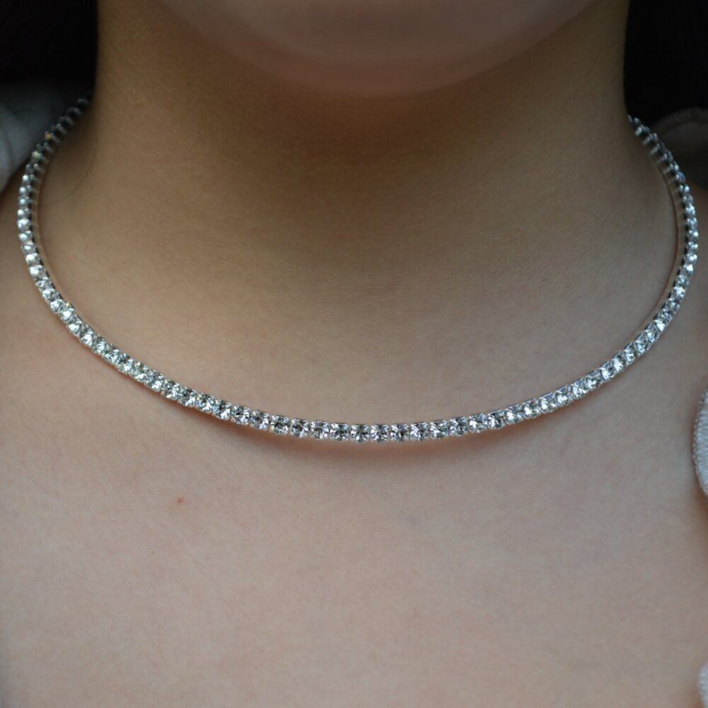 Elegant Swarovski Elements Choker Necklace Single tier Clear Crystal color